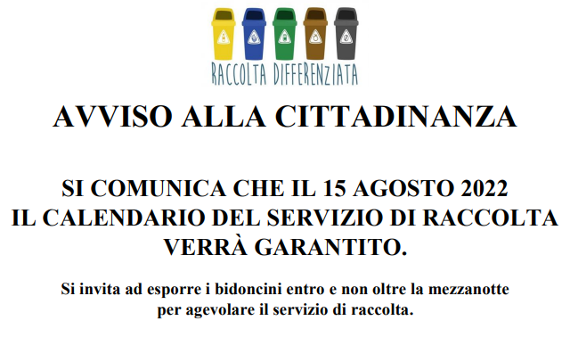 Immagine: avviso calendario servizio di raccolta